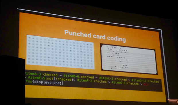 Slide ‘Punched card coding’ with CSS that is applied to radio button states