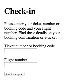 A check-in page with just HTML