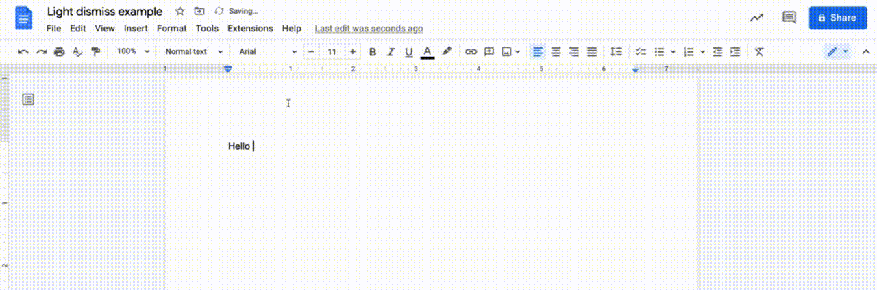 Repeating animation of Google docs screen with fonts chooser open, a click outside happens and then it closes