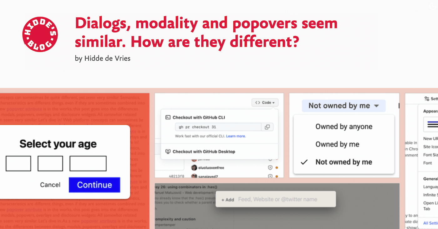 Dialogs and popovers seem similar. How are they different? | hidde.blog