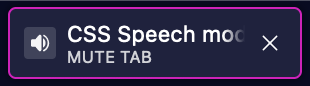 screenshot of tab titled CSS Speech with mute tab